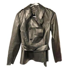 Ralph Lauren Size 2 Black Label‎ Soft Lamb Leather Belted Short Trench Coat